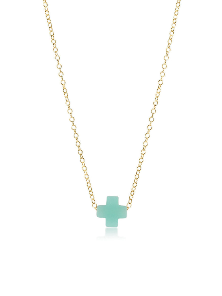 Mint Green Cross on Gold Chain Necklace