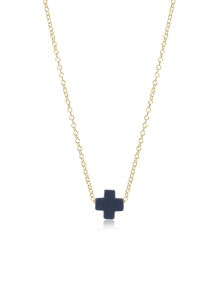 Navy Blue Cross on Gold Chain Necklace