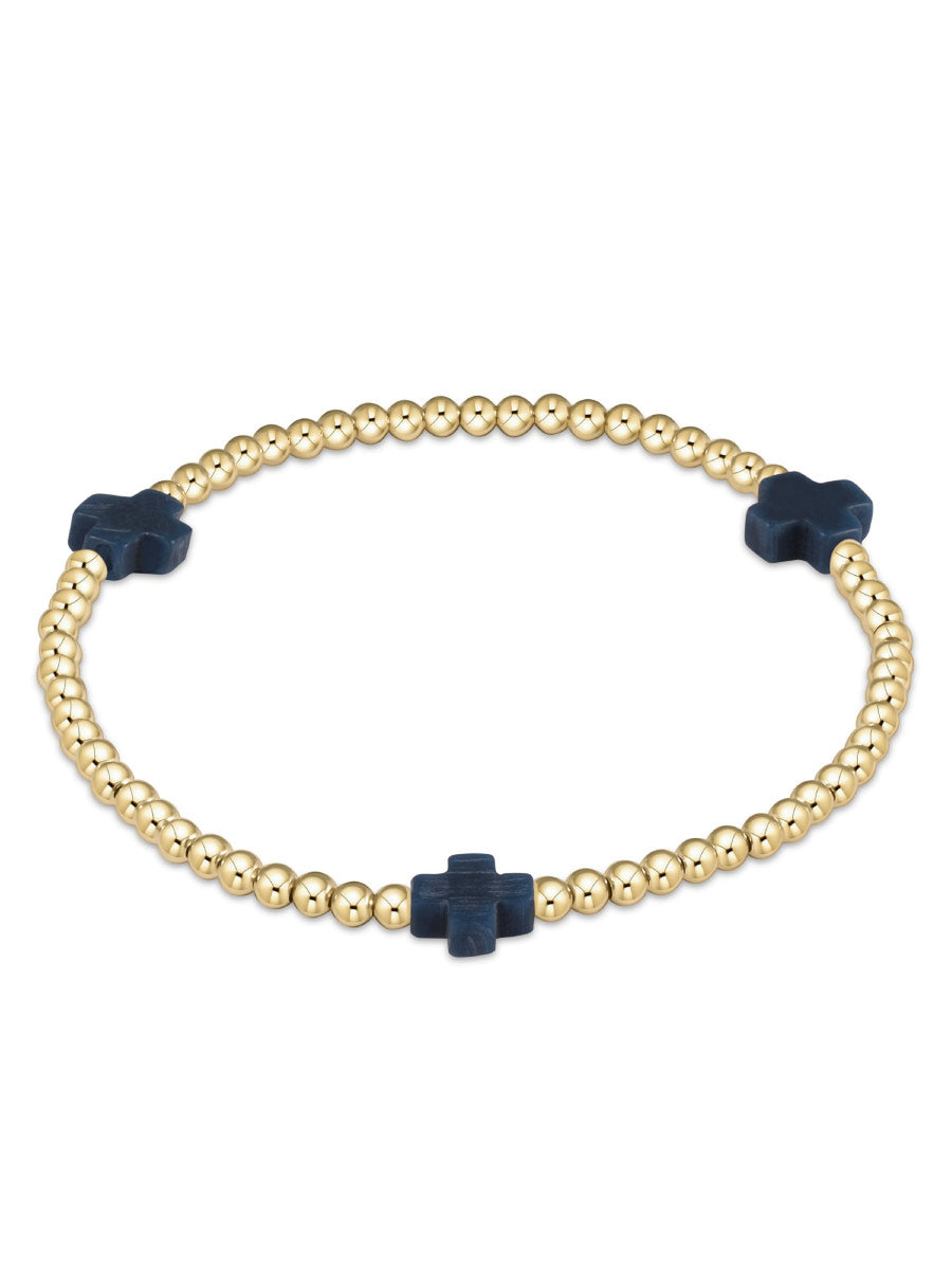 Gold Bead with Three Navy Blue Crosses Bracelet