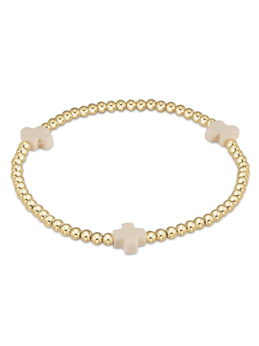 Gold Bead with Three Off-White Crosses Bracelet
