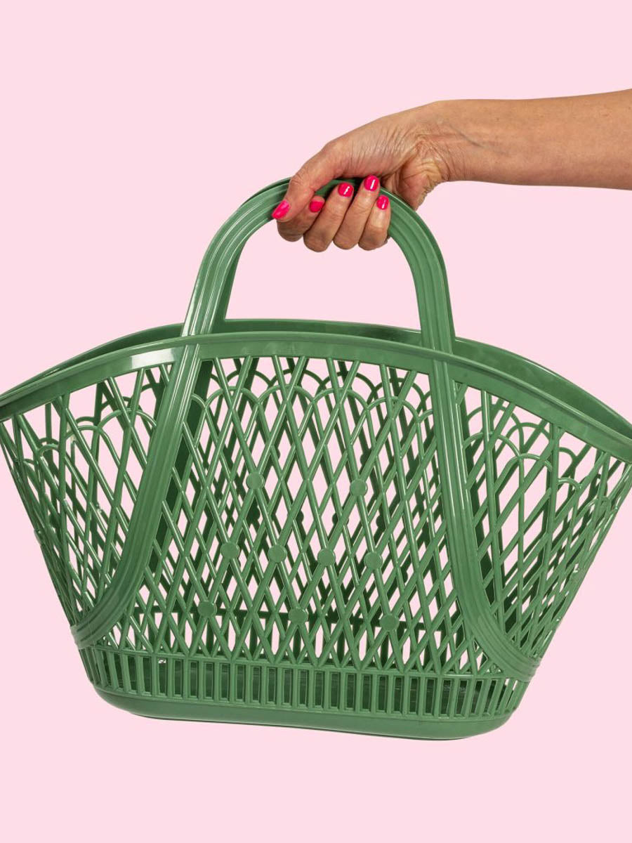 Olive Green Open Basket Carry-all Tote 