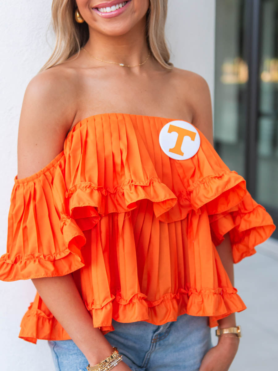 Selling Size Medium Burnt Orange Ruffle Cropped Keyhole Top