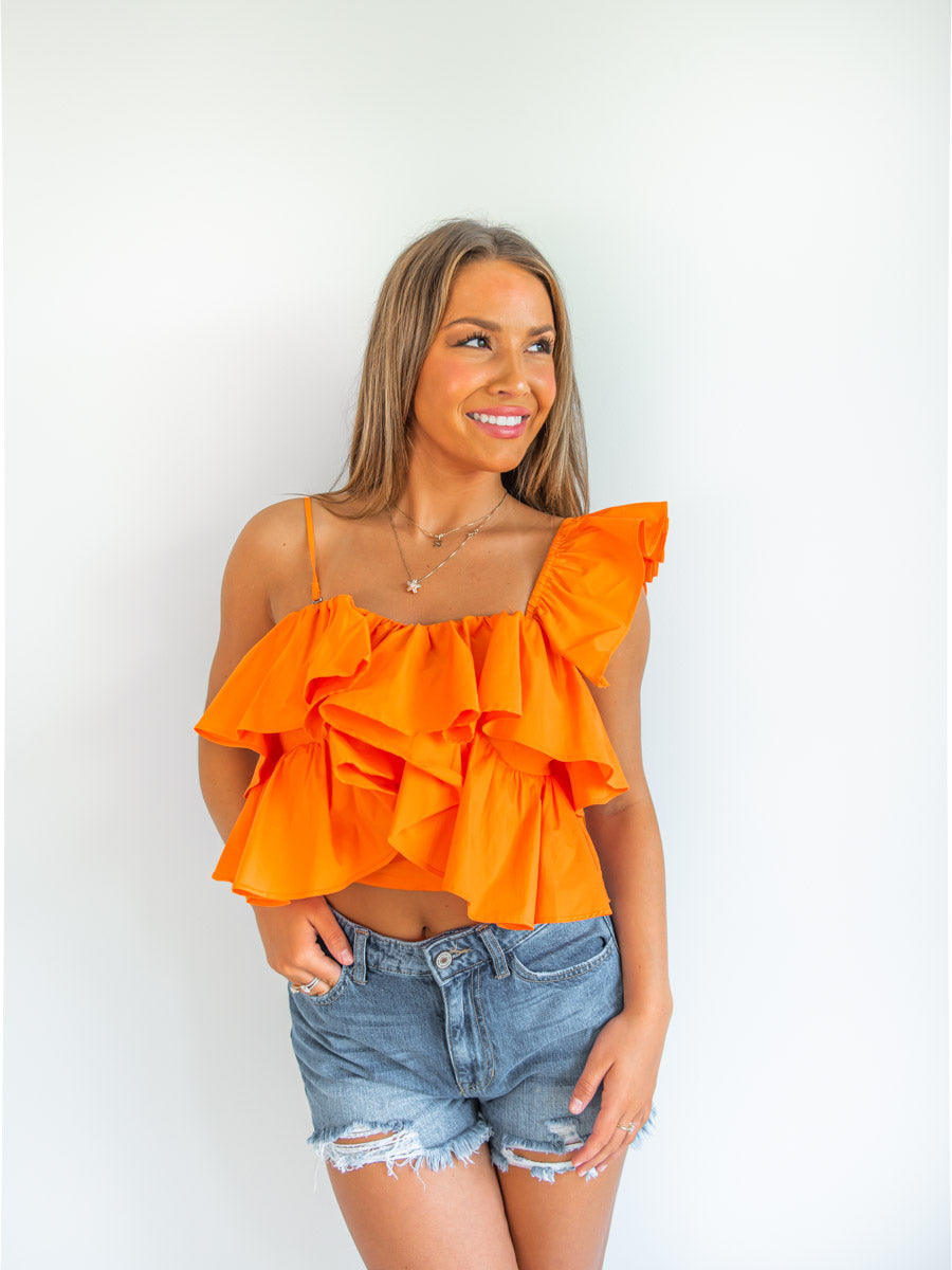 Ruffle One Shoulder Top Orange : Sm