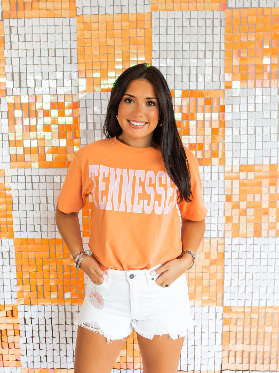 Orange with Pink Tennessee Letters T Shirt