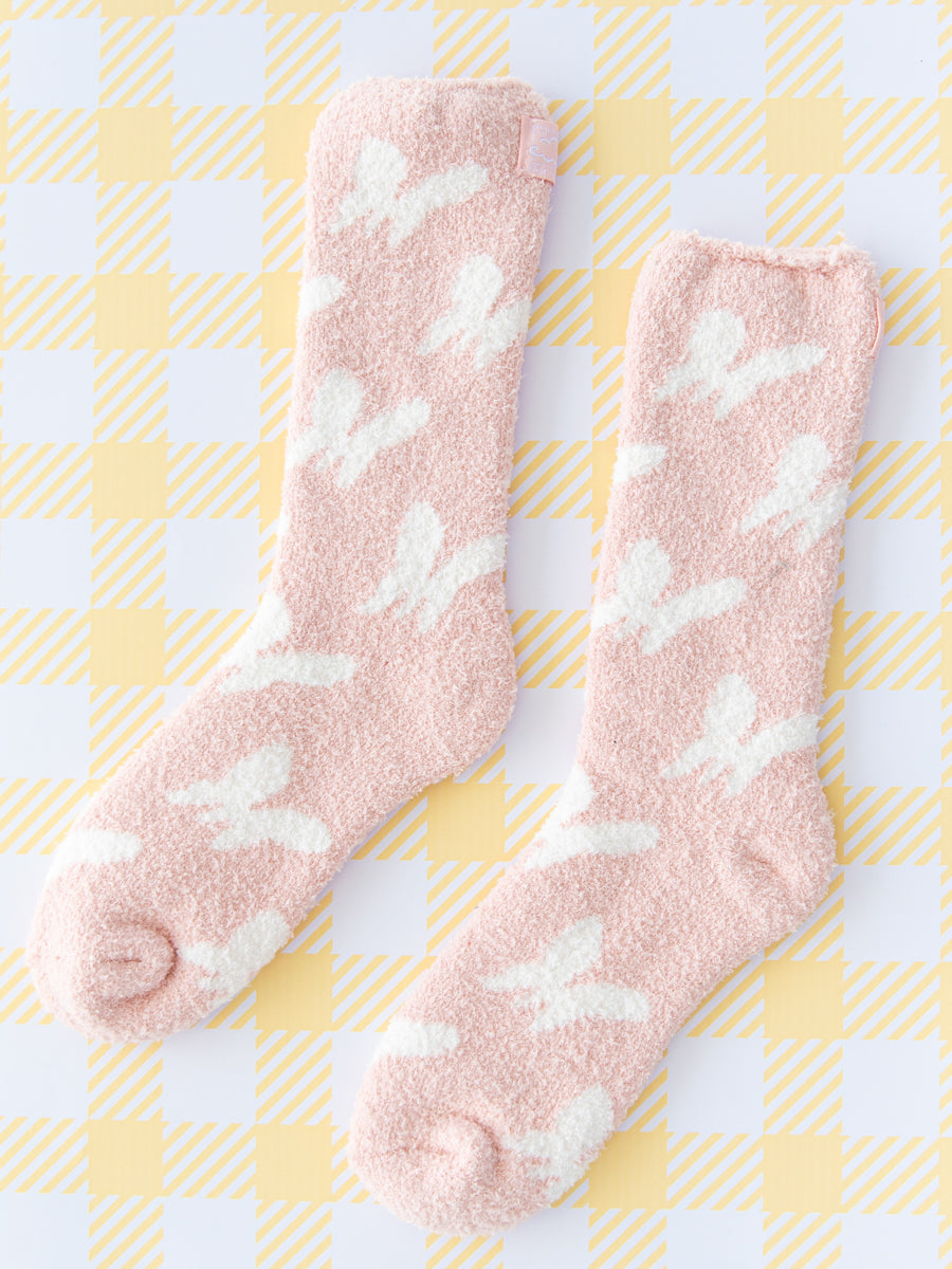 World's Softest Socks in Pastel Pink with White Butterflies