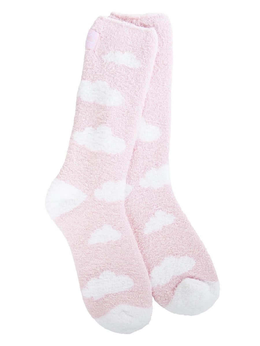 Pale Pink Socks with White Clouds