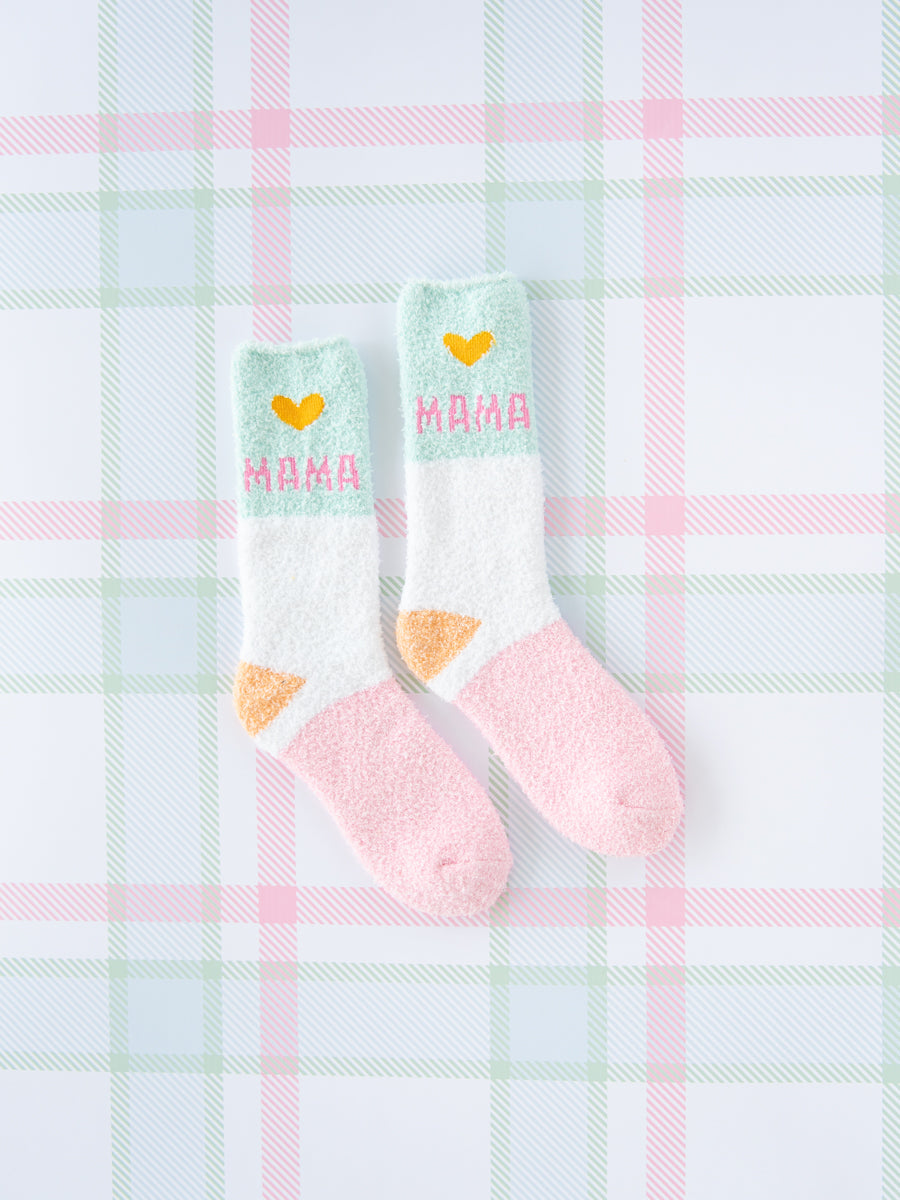 World's Softest Socks with MAMA and a heart on them