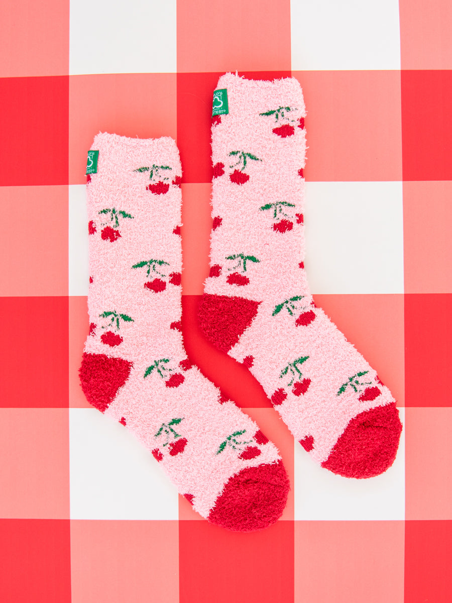 World's Softest Socks in Pink with Red Cherries