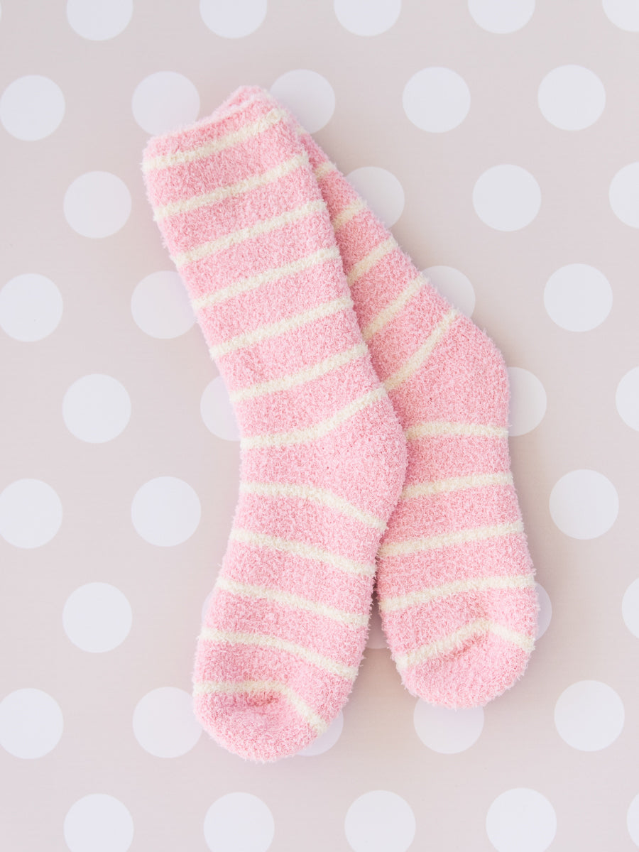 World's Softest Socks with Thin White Stripes on Pastel Pink