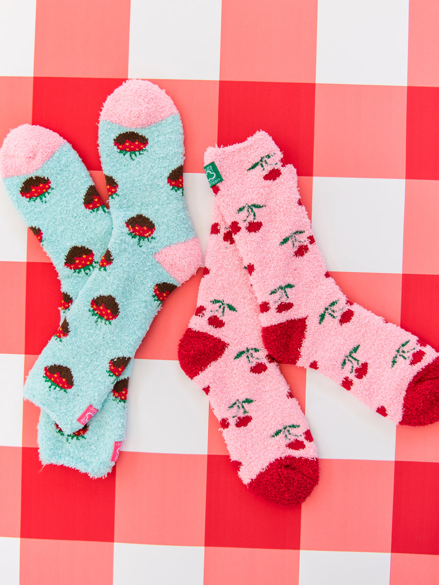 Two Pair of World's Softest Socks with Cherries or Strawberries