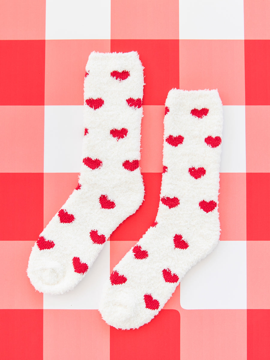 World's Softest Socks with Red Hearts on White