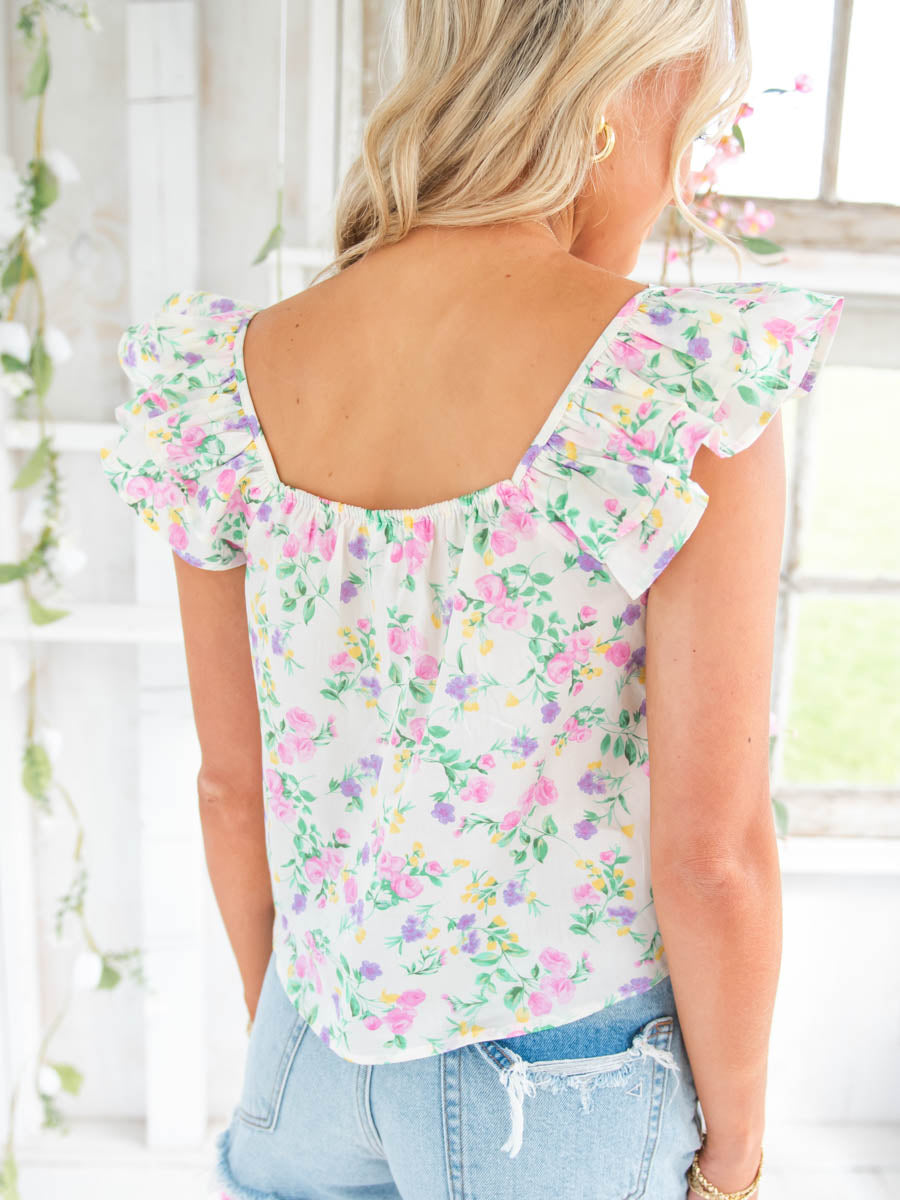 Cream Floral Sweetheart Top