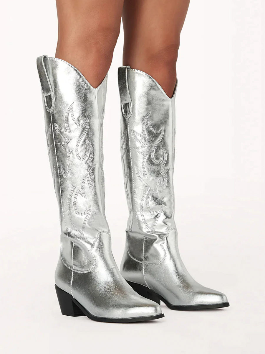 Western Cowgirl Tall Silver Boots
