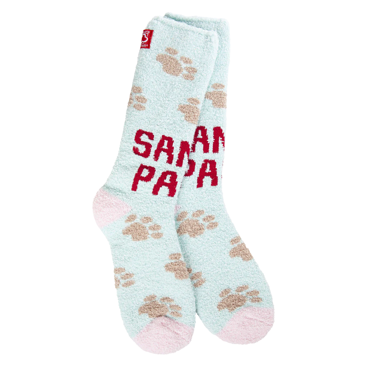 Pale Aqua Crew Socks with Santa Paws and Dog Prints