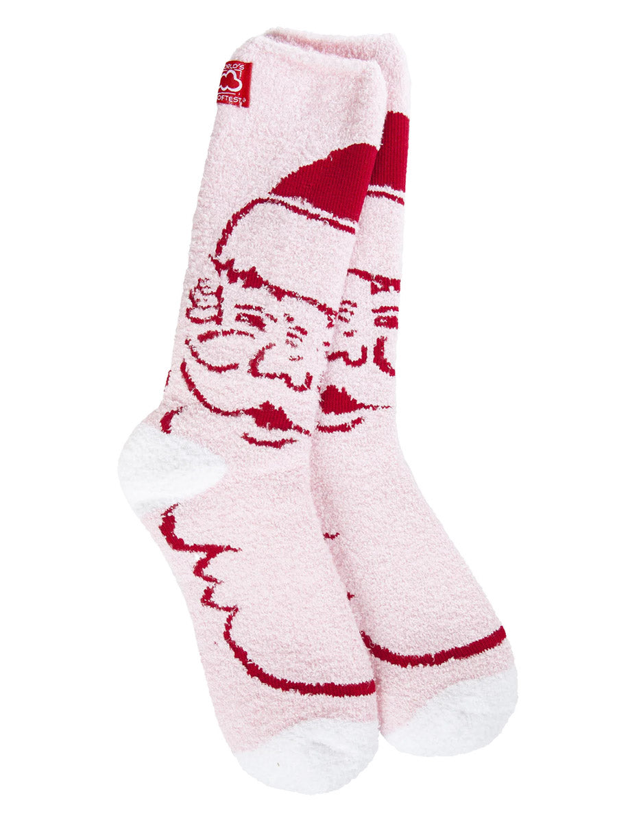Pale Pink Socks With Red Santa Graphic