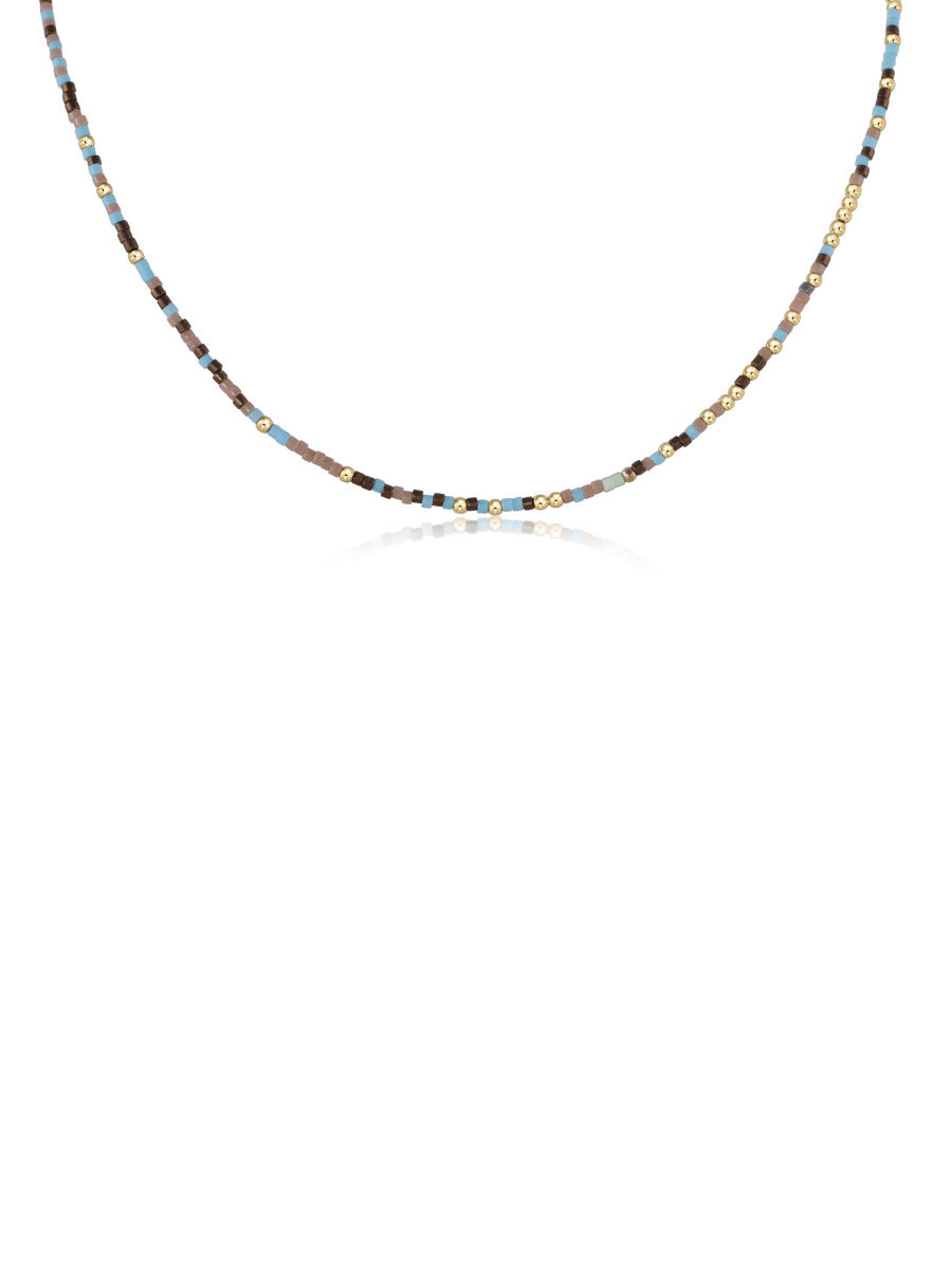 E-Newton Blue and Gold Bead Choker Necklace