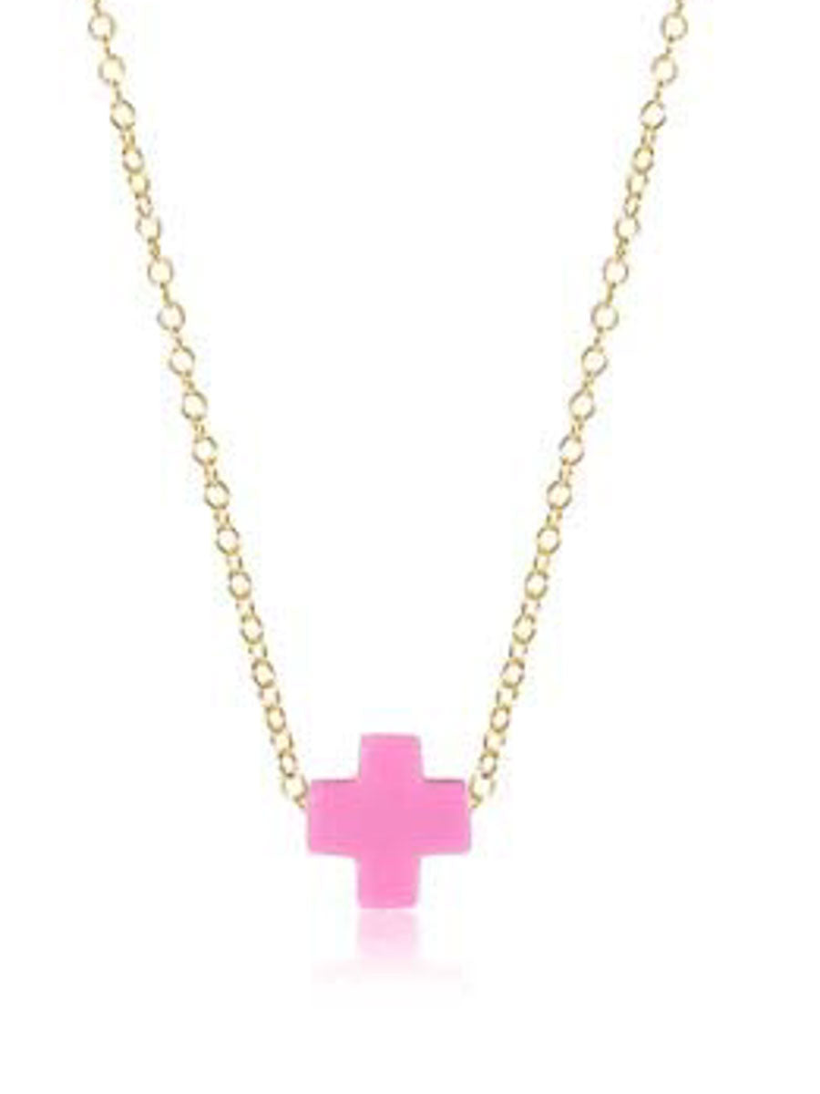 Pink Cross Necklace on Gold Chain