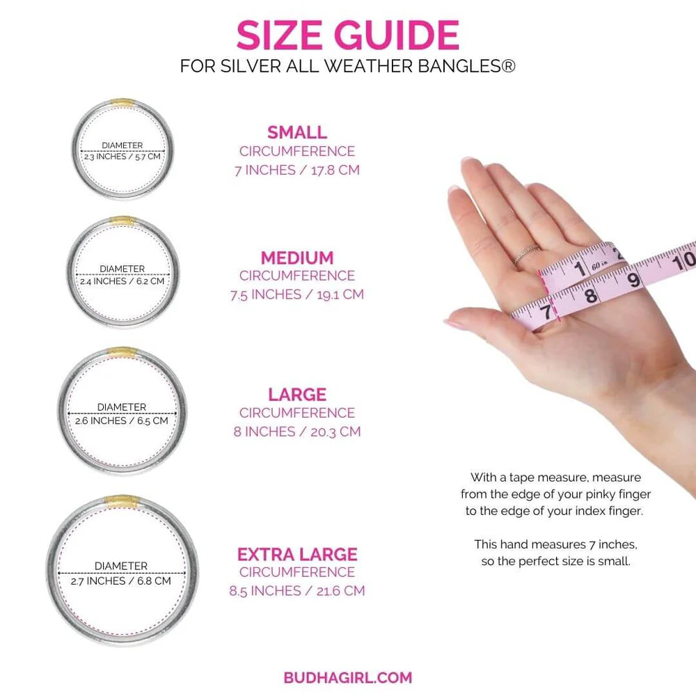 Sizing chart for silver BudhaGirl bracelets