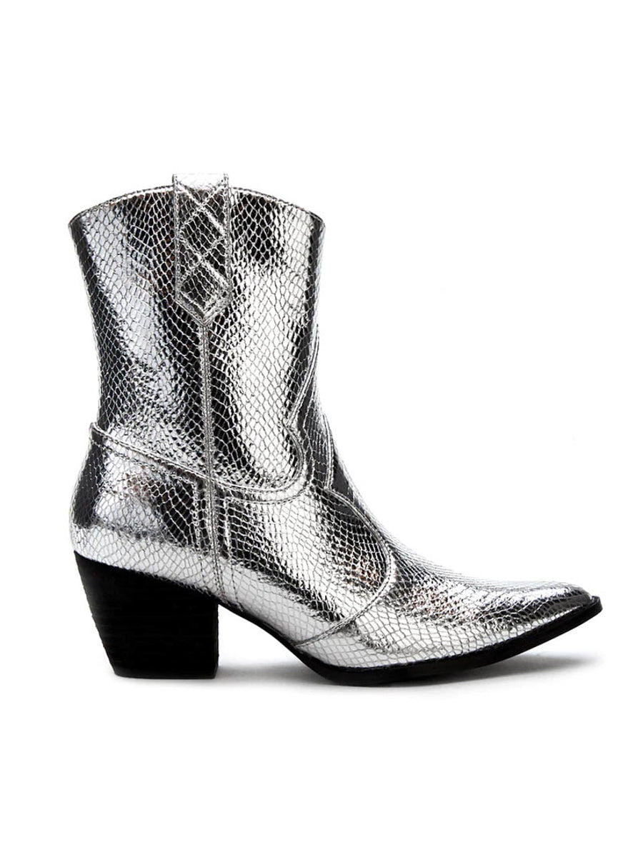 Shiny Silver Cowgirl Western Booties