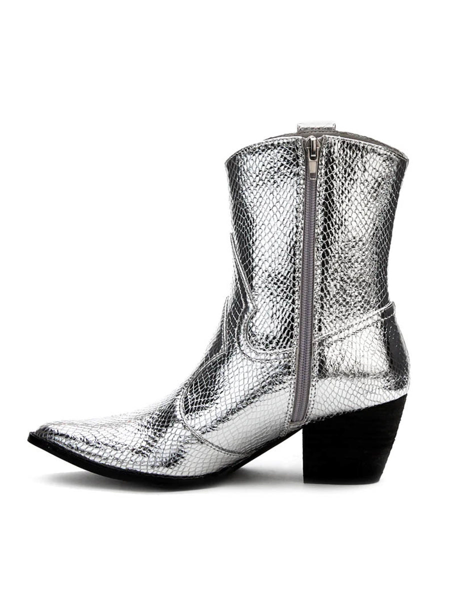 Shiny Silver Booties