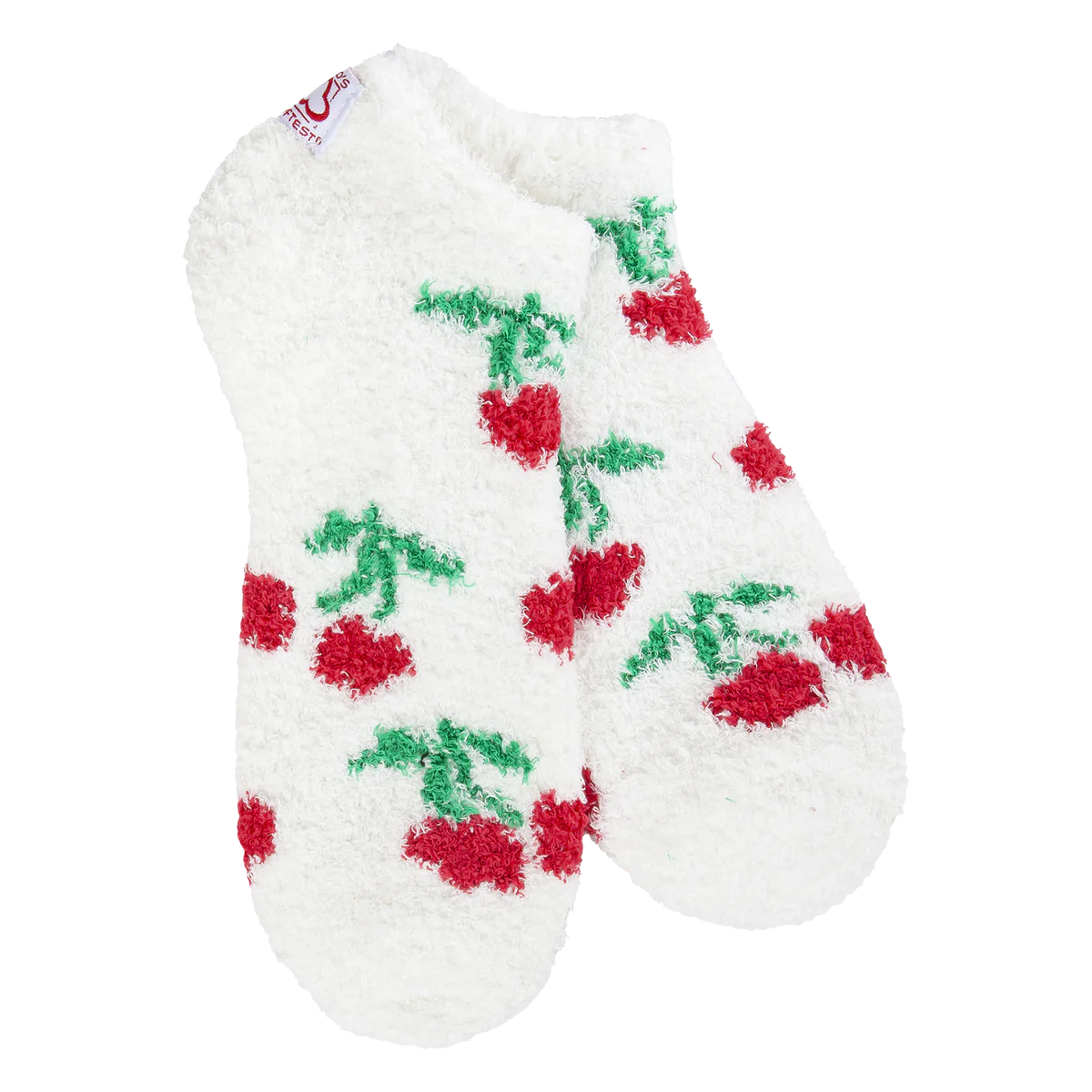 White Low-Profile Socks with Cherries