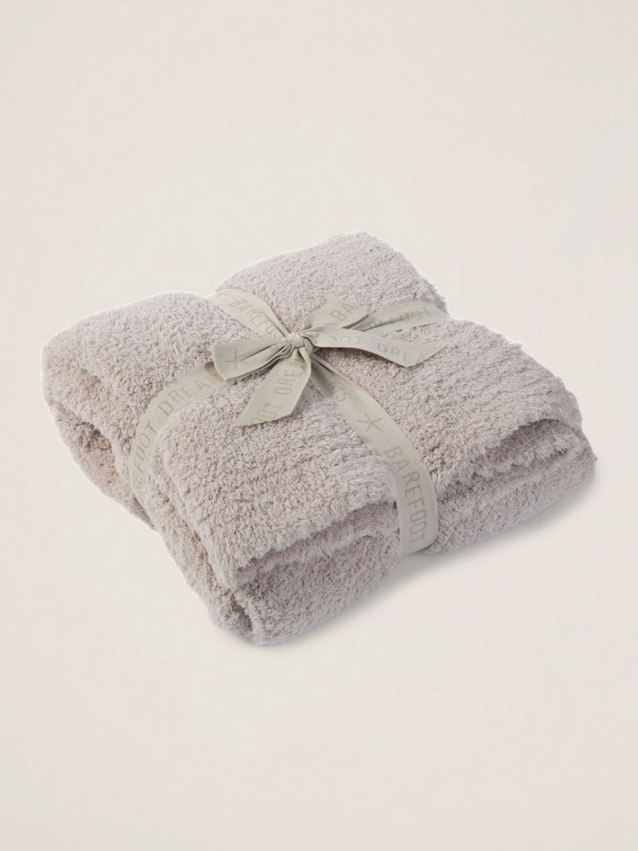 Barefoot Dreams Ribbed Stone Throw Shown Folded with Ribbon