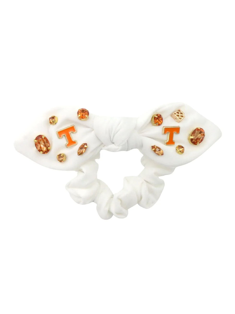 White bow scrunchie with Power T's and crystals