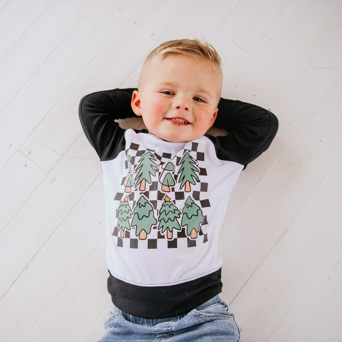 Youth & Toddler Checkerboard Christmas Tree Raglan