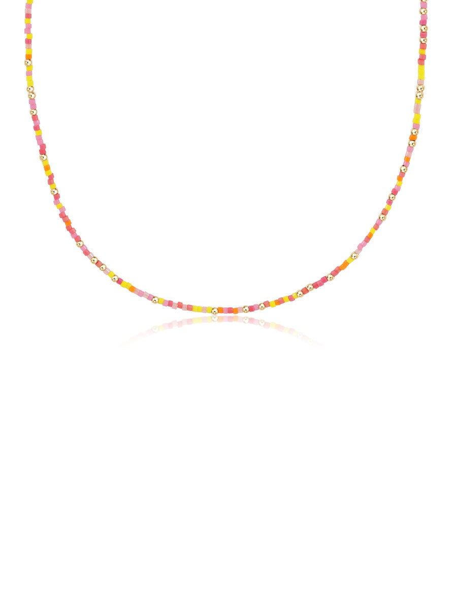 E-Newton Hot Pink and Gold Bead Choker Necklace