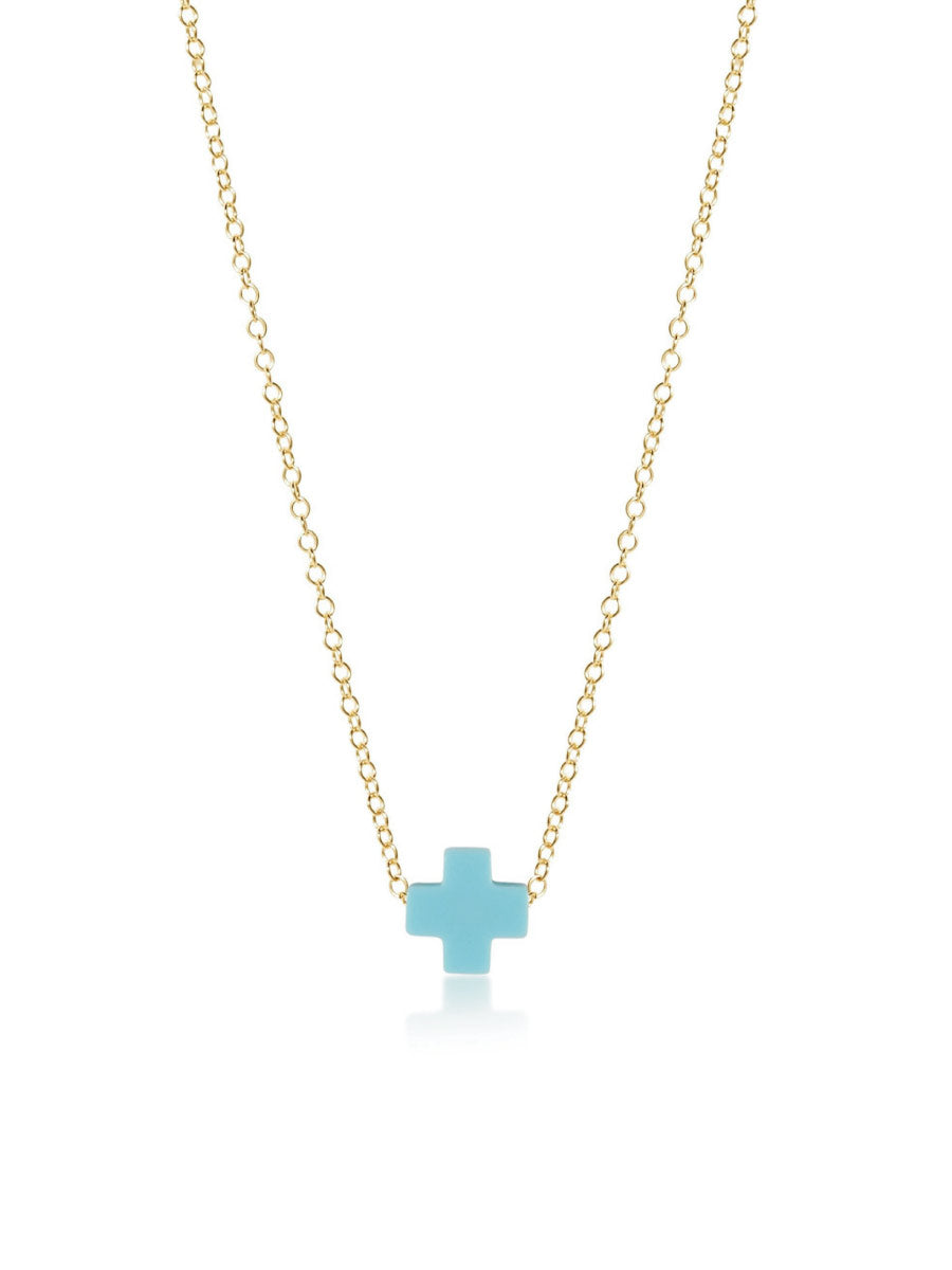 Turquoise Cross on Gold 16" Chain Necklace