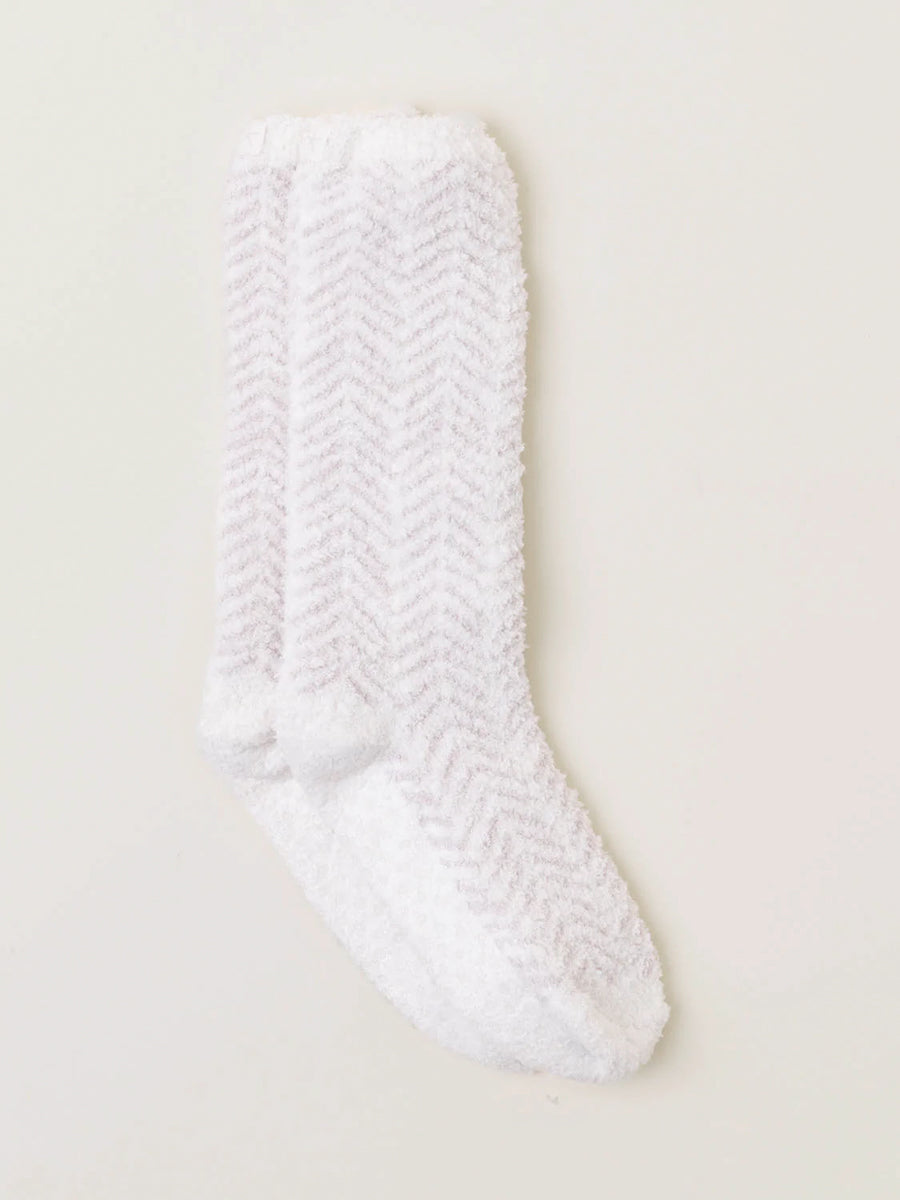 Barefoot Dreams White Socks with Chevron Pattern