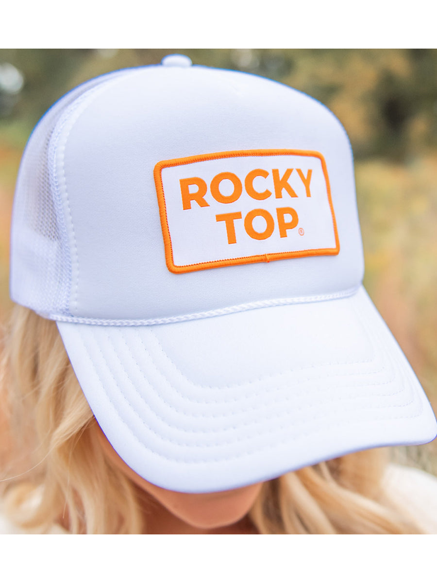 Orange Rocky Top Patch on White Hat