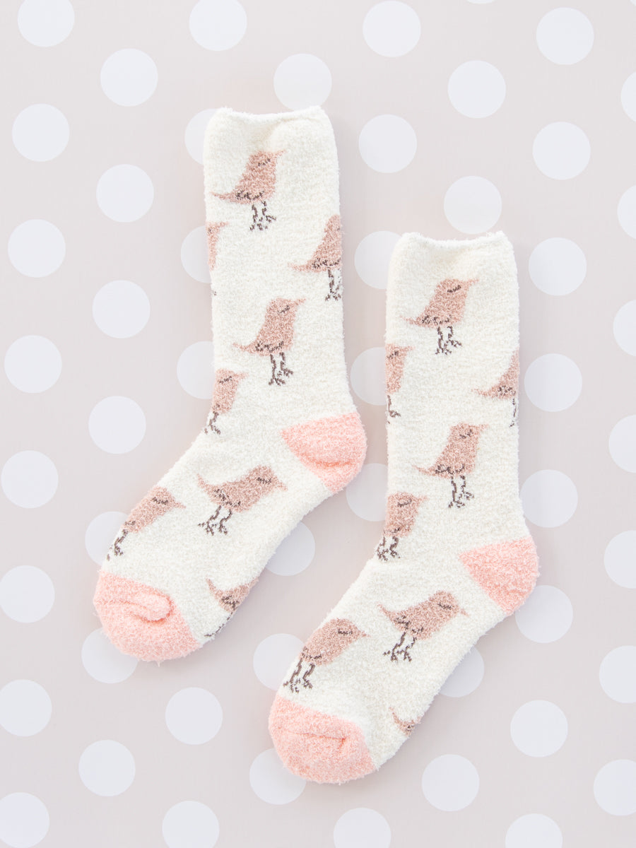 World's Softest Socks with Pink and Tan Birds