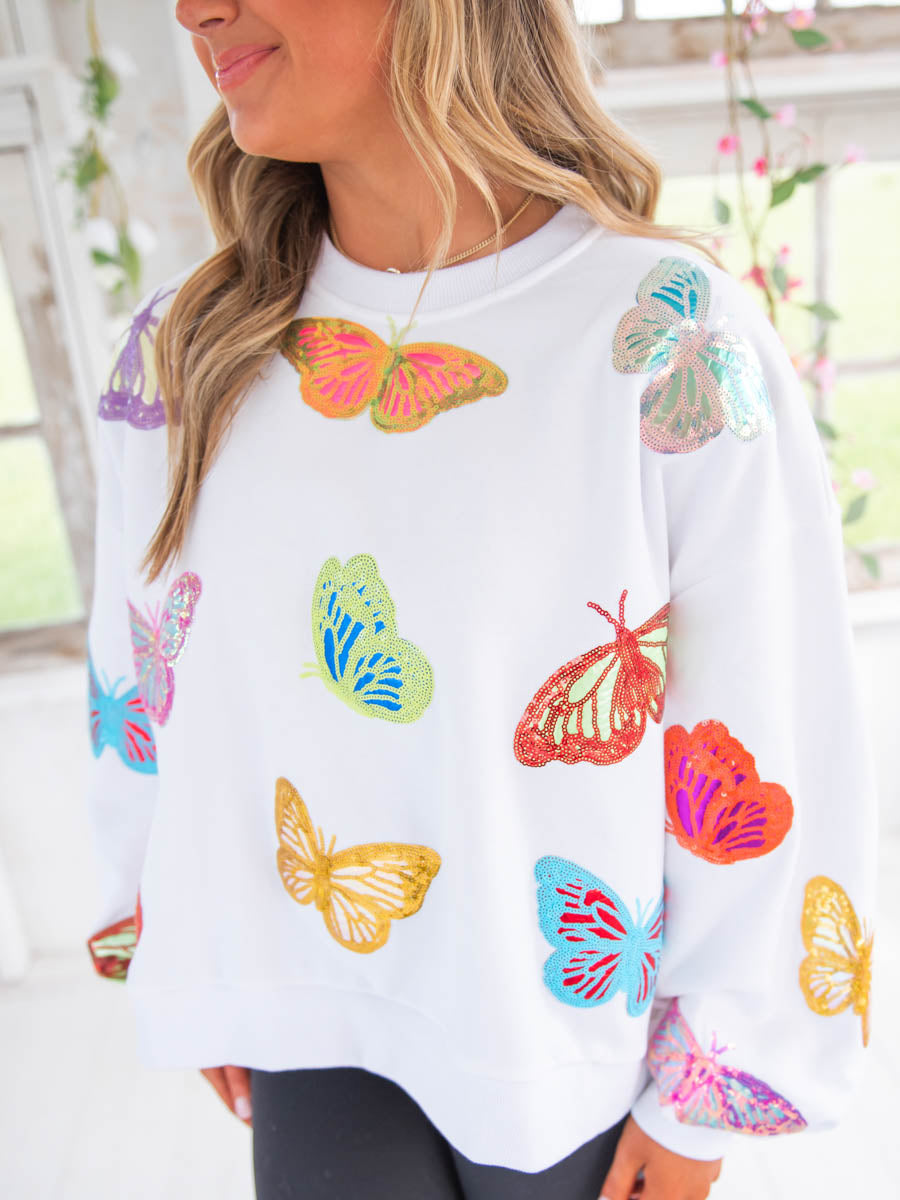White Multi Butterfly Sweatshirt