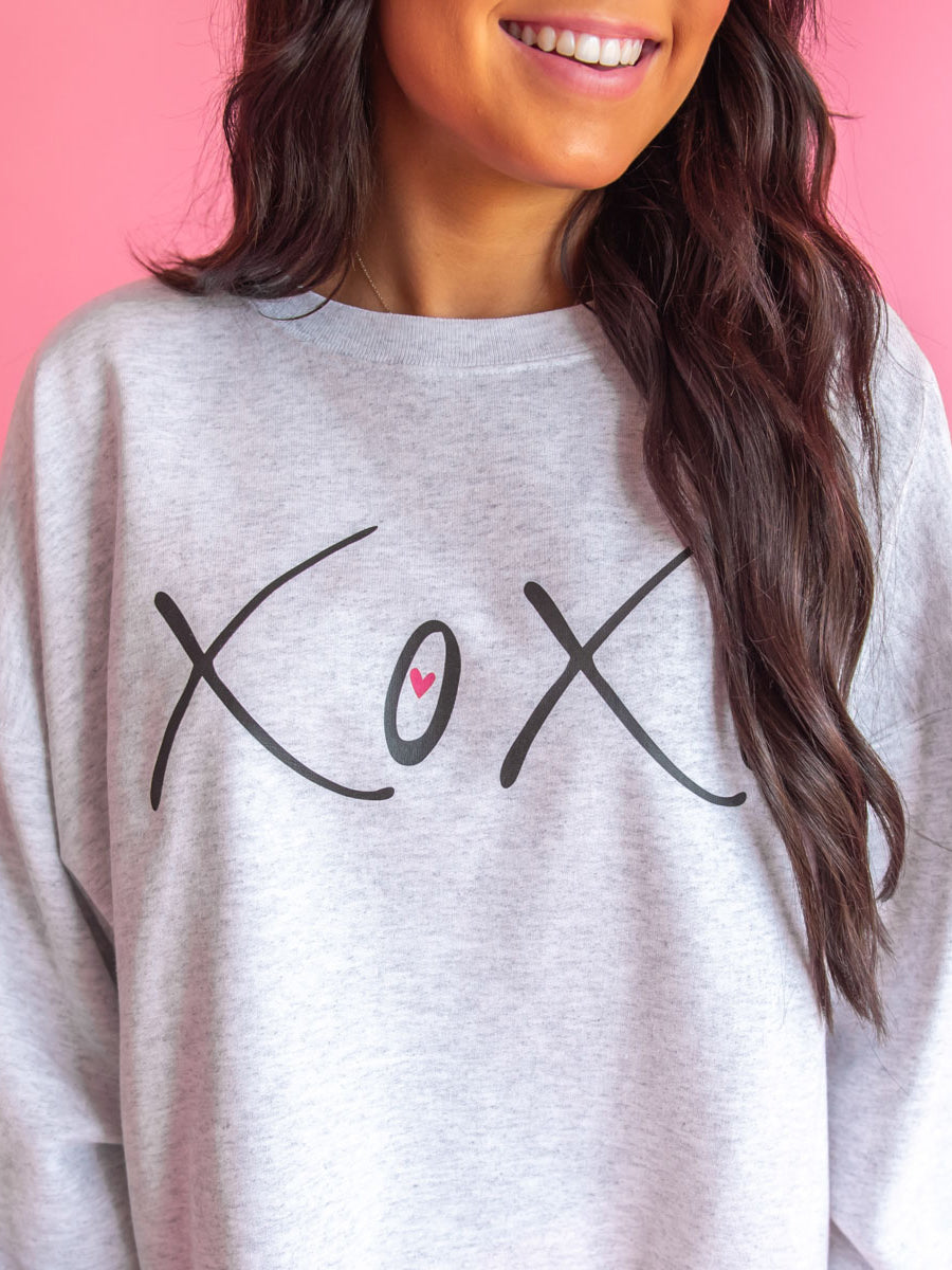 XO Heart Sweatshirt Crew, Ash