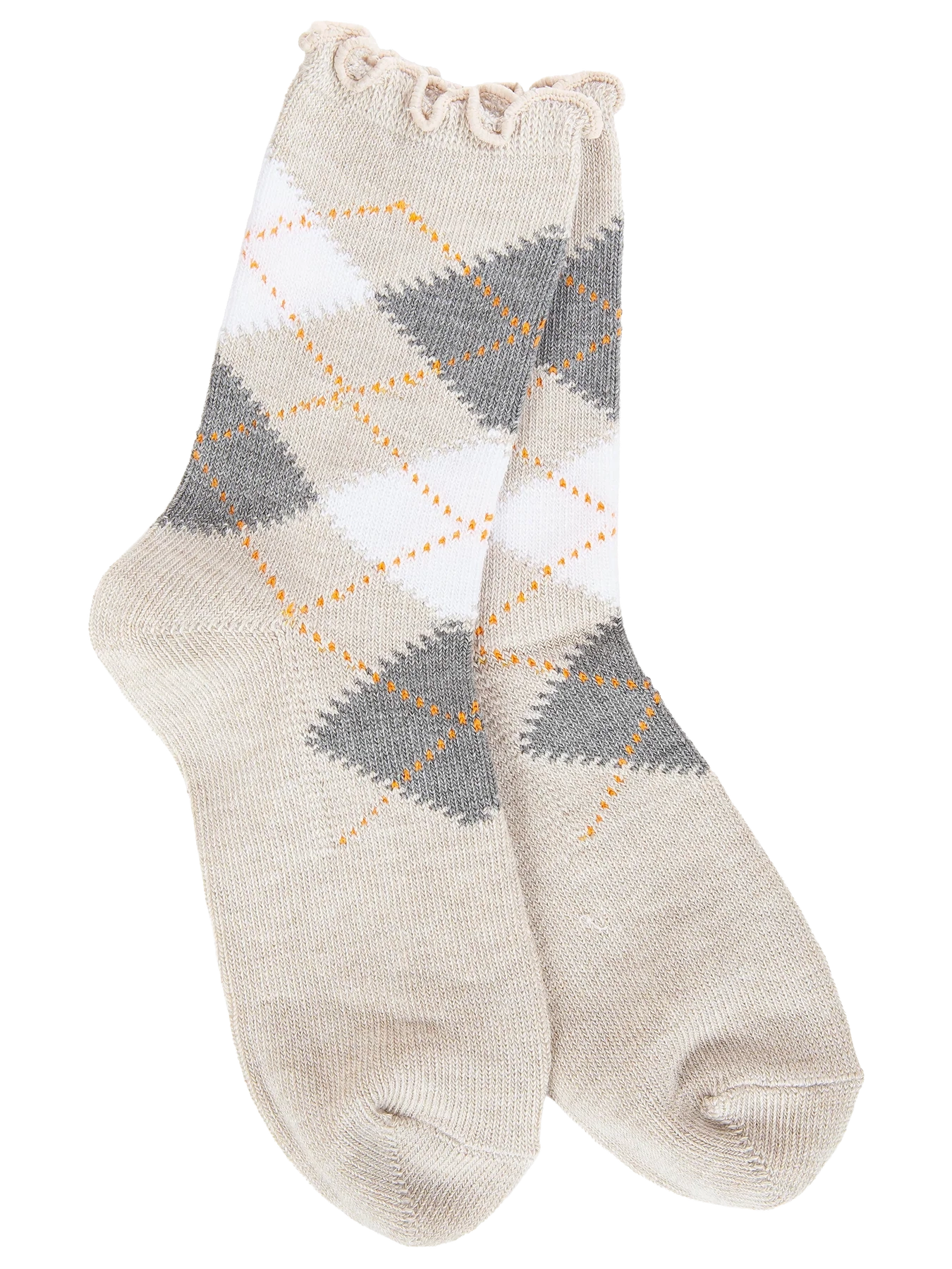 Weekend Argyle Ruffle Mini Crew Sock, Oatmeal Argyle