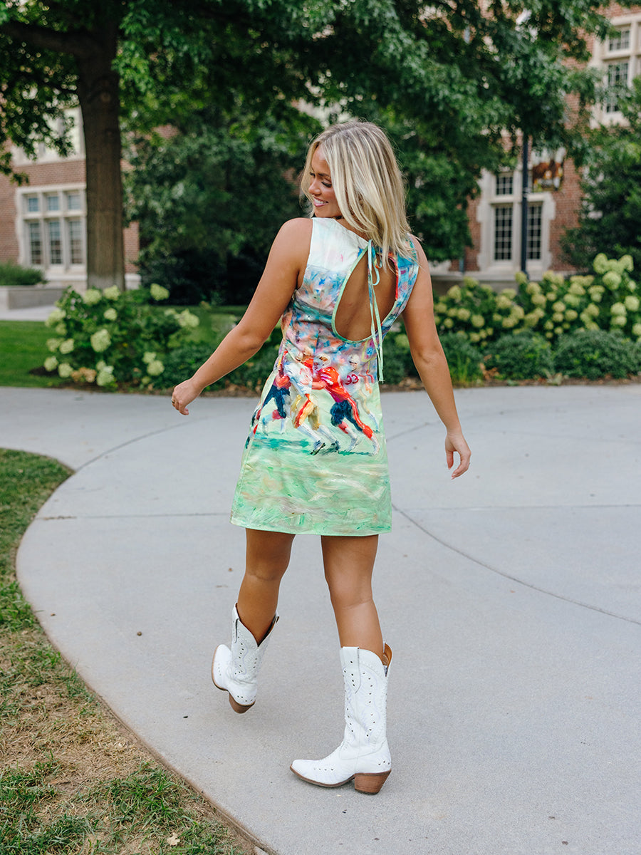 Abstract Football Print Open Back Mini Dress