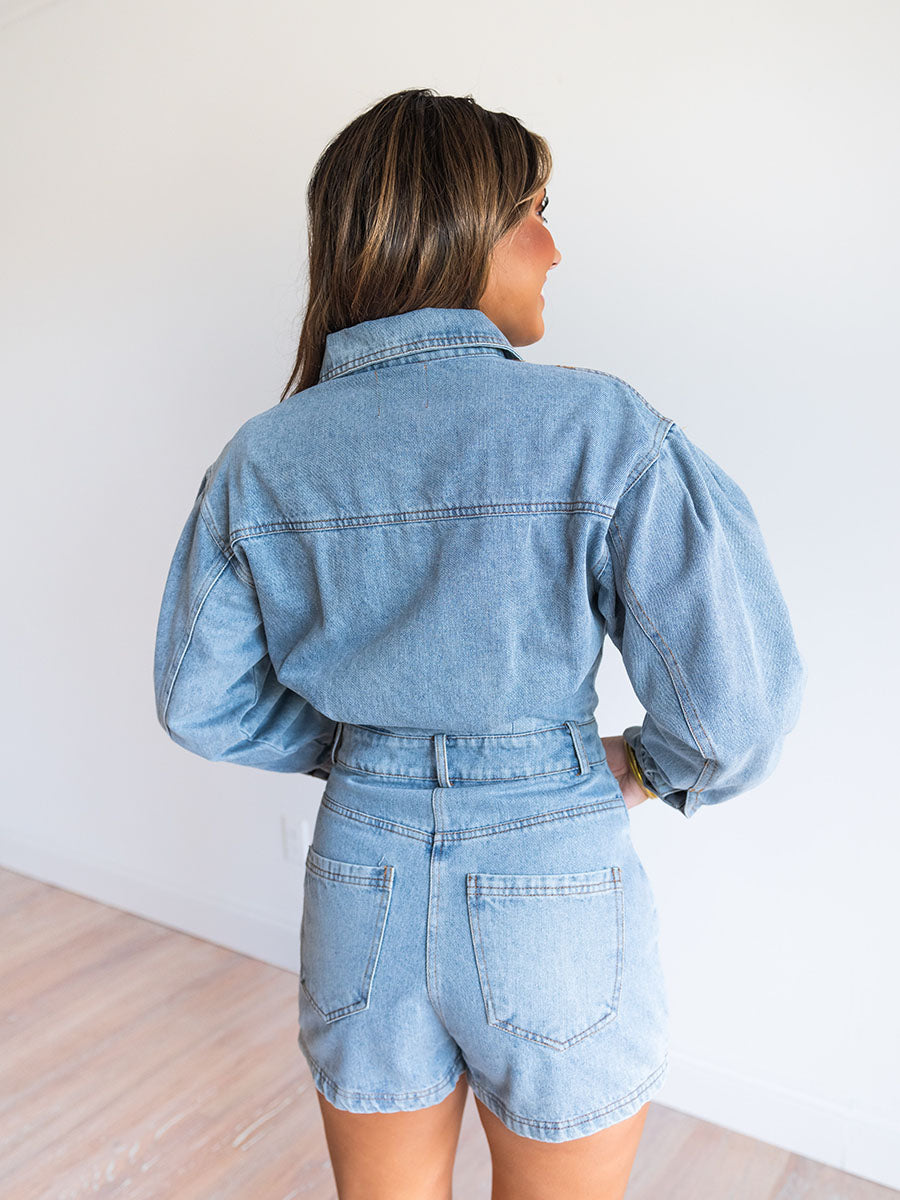 Long sleeve denim romper