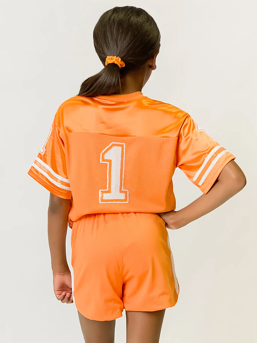 Orange & White Sequin Football Jersey, Toddler & Youth