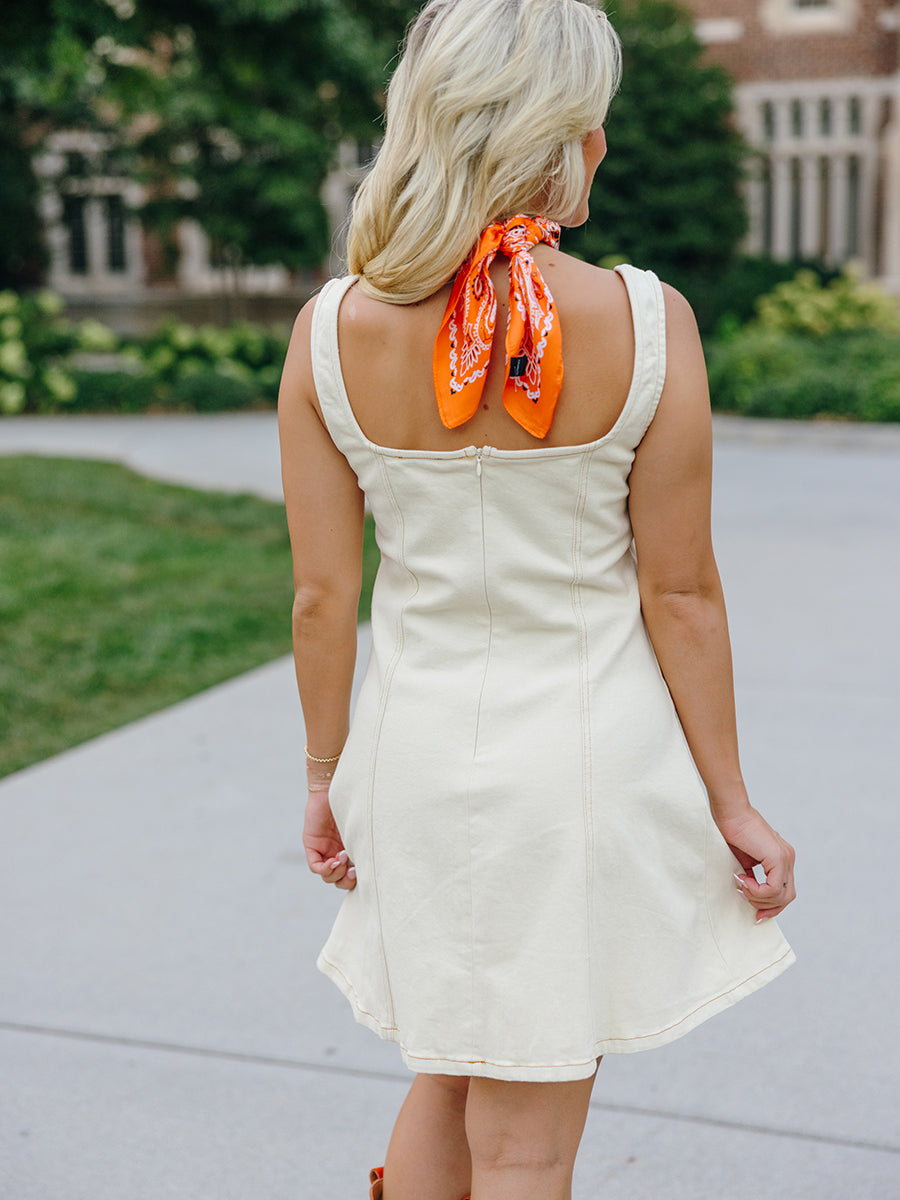 Off-White Square-Neck Denim Mini Dress
