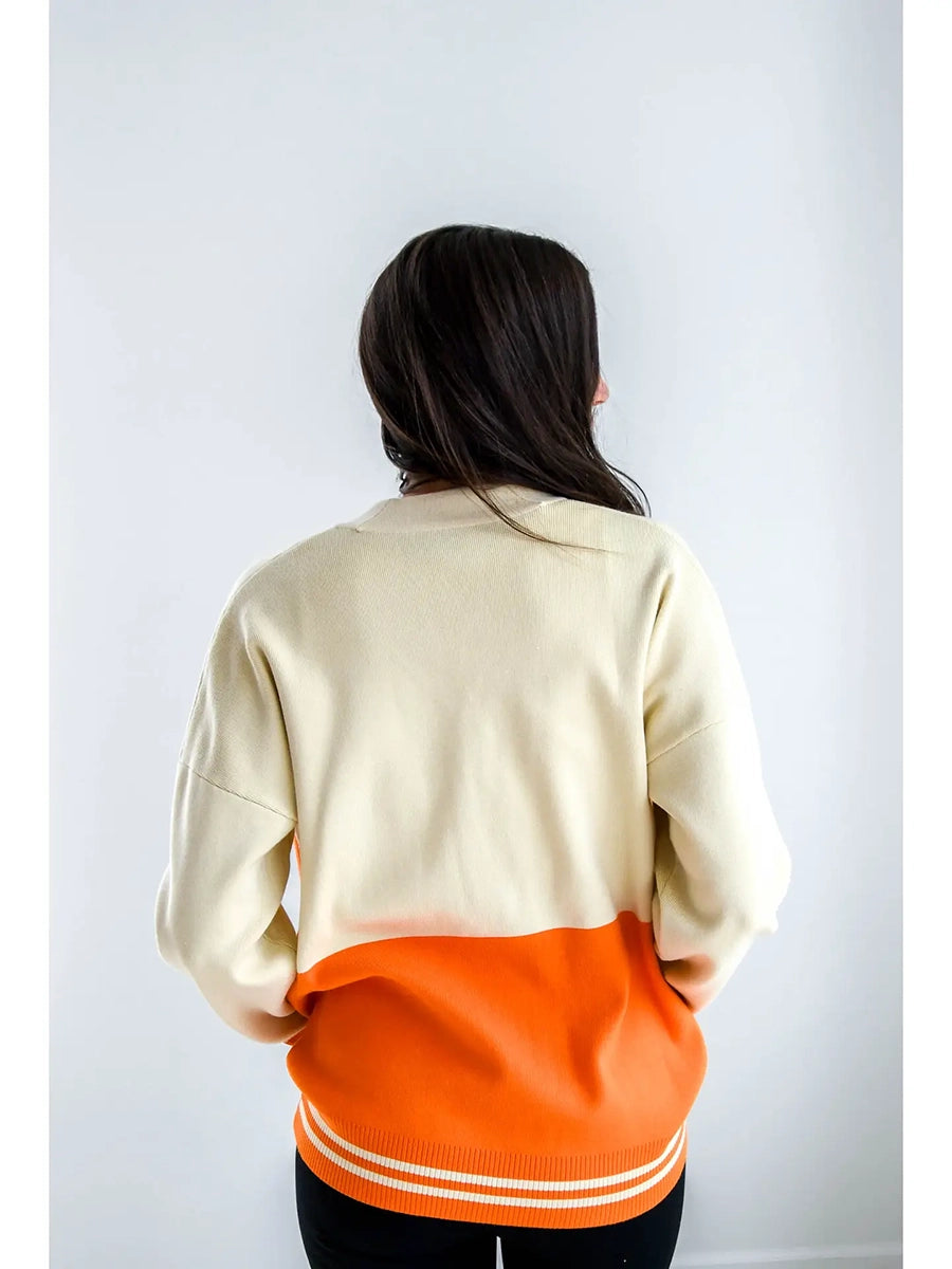 Back of Orange & Cream Colorblock Sweater