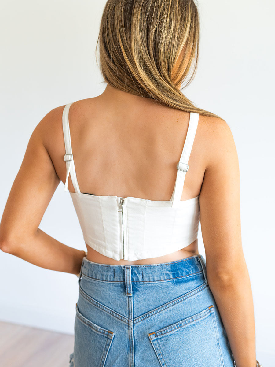 Back of white corset top