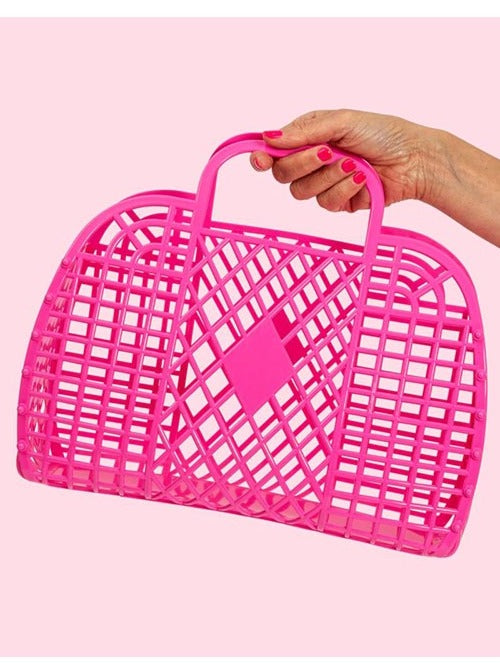 Bright Pink Plastic Basket Tote
