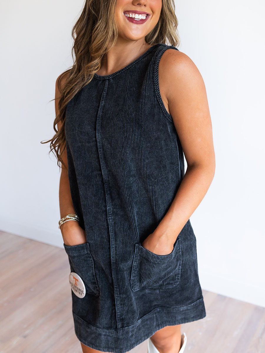 black corduroy dress with pockets