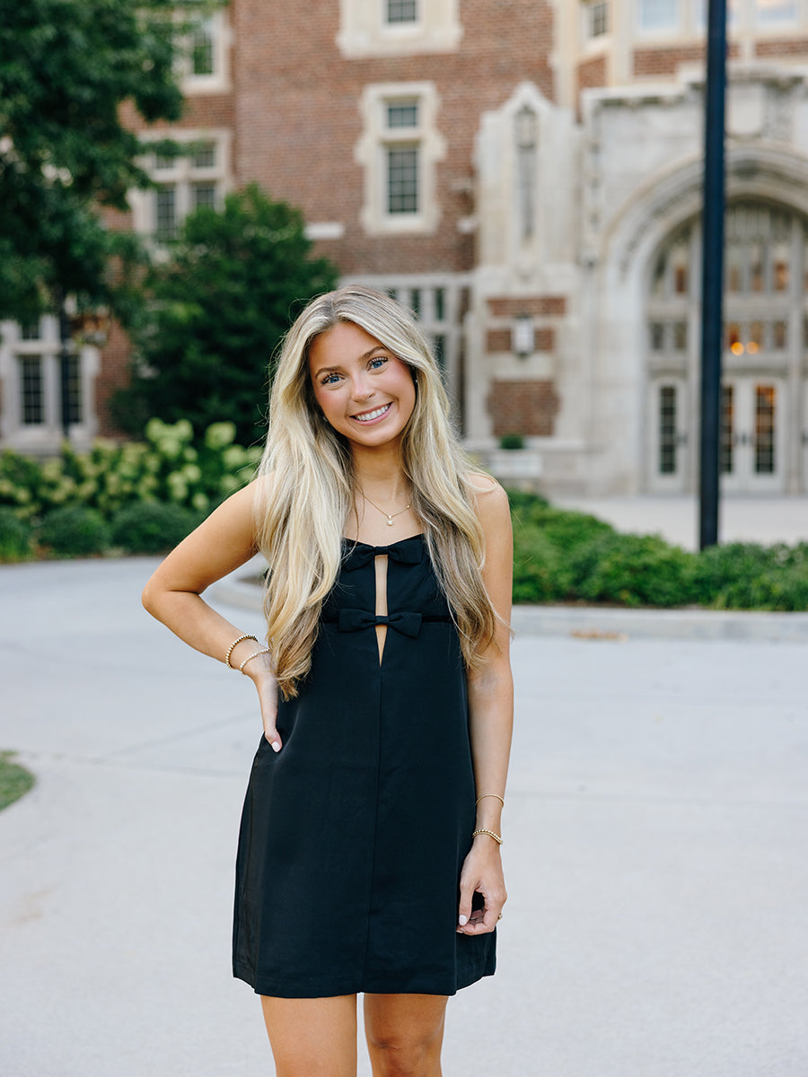 Black Double-Bow Mini Dress