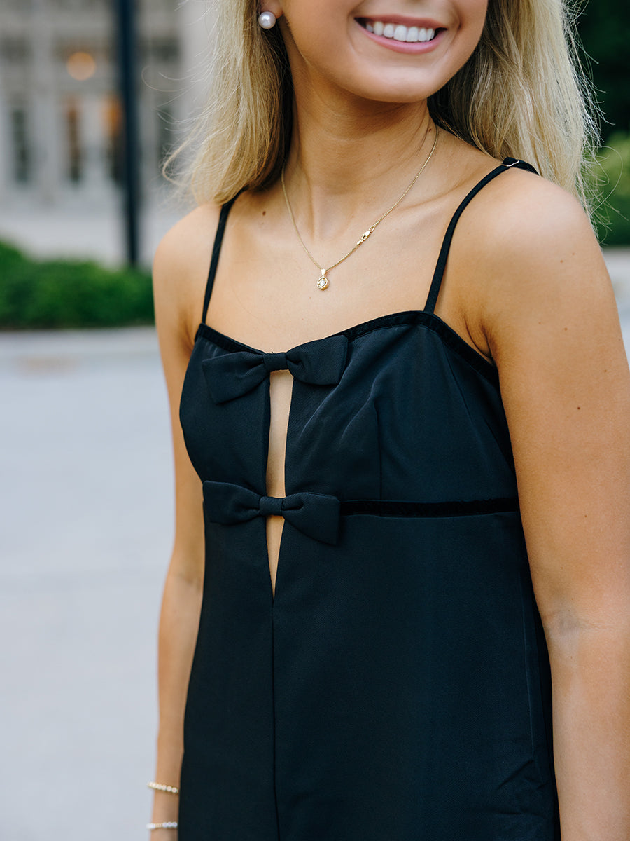 Black Double-Bow Mini Dress