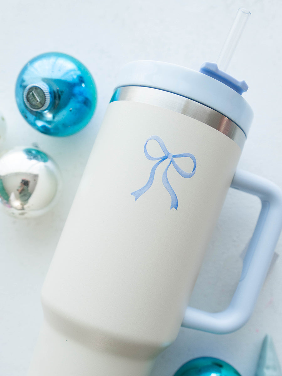 Cream & Blue Bow 40 oz. Tumbler