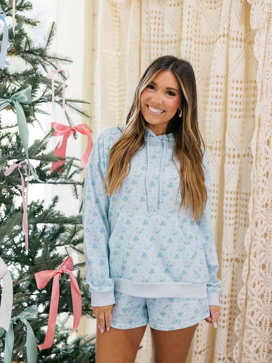 Floral Printed Hoodie & Short Set (2 Colors)