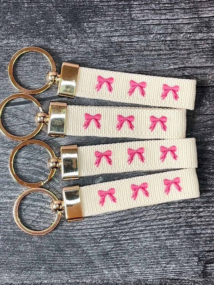 Pink Embroidered Bows Keychain