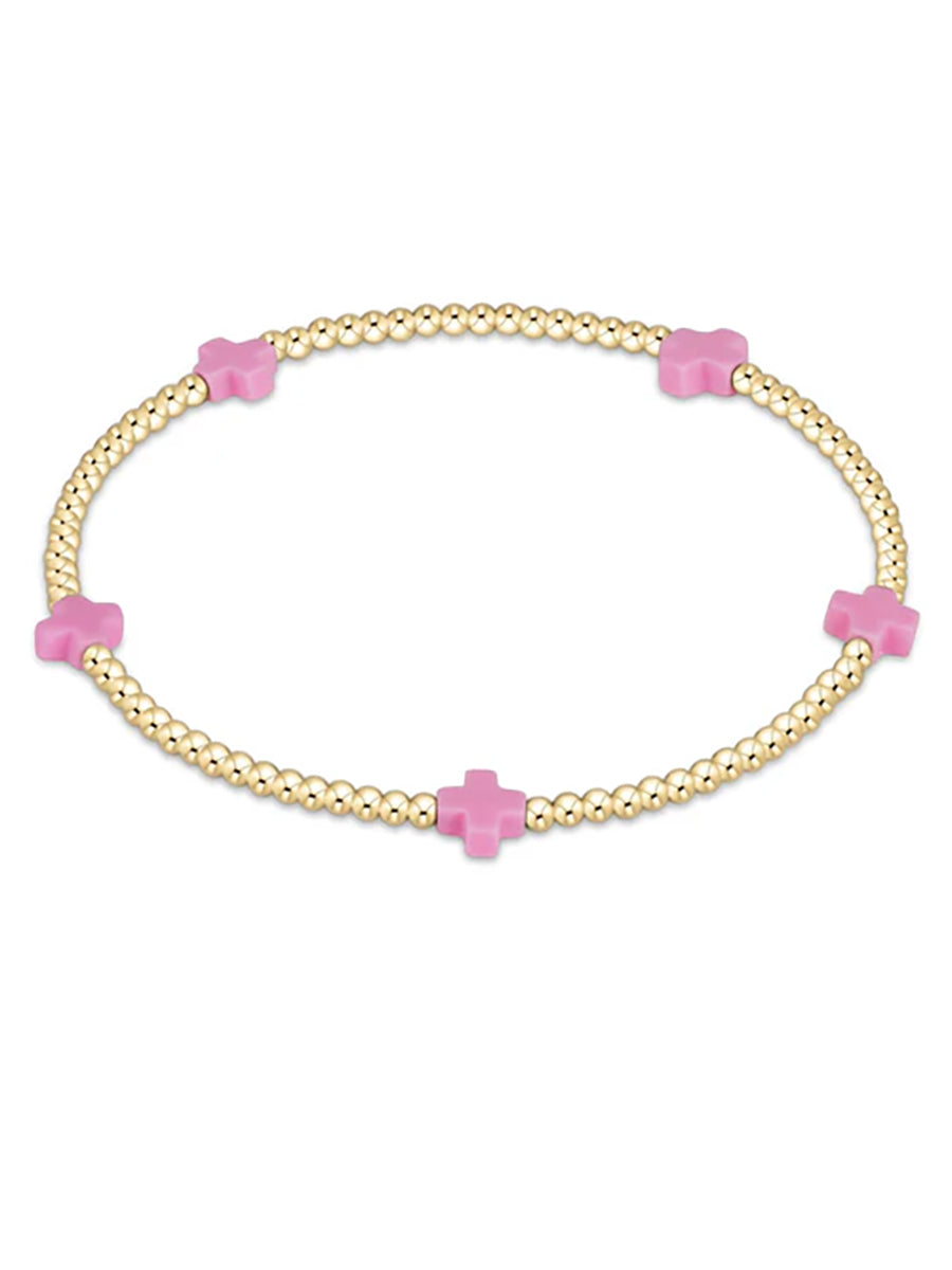 Small Signature Cross Bracelet 2mm, Gold (14 Colors)